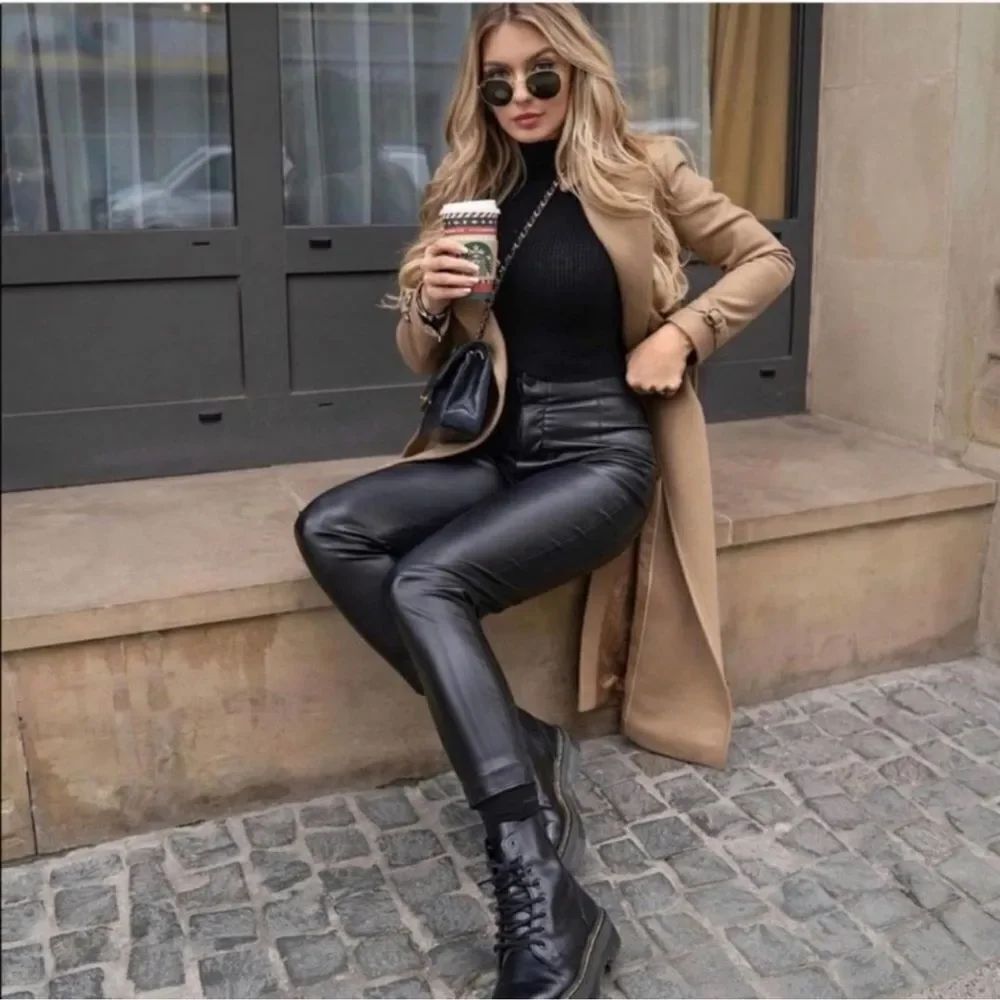 Zara Chic Black Faux Leather High Rise Legging Pants in XS New!